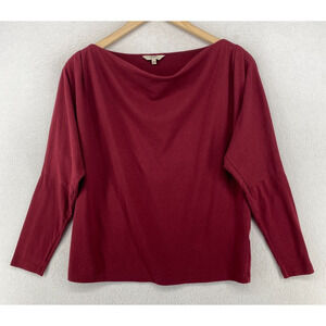 CHEVIGNON Top Womens S Draped Cowl Neck Boxy Dolman Sleeve Jersey Red